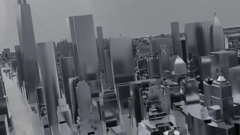 Stadt-Metall-Silber-New-York-NYC-USA-Wolkenkratzer-Glänzend-Flythrough-4k